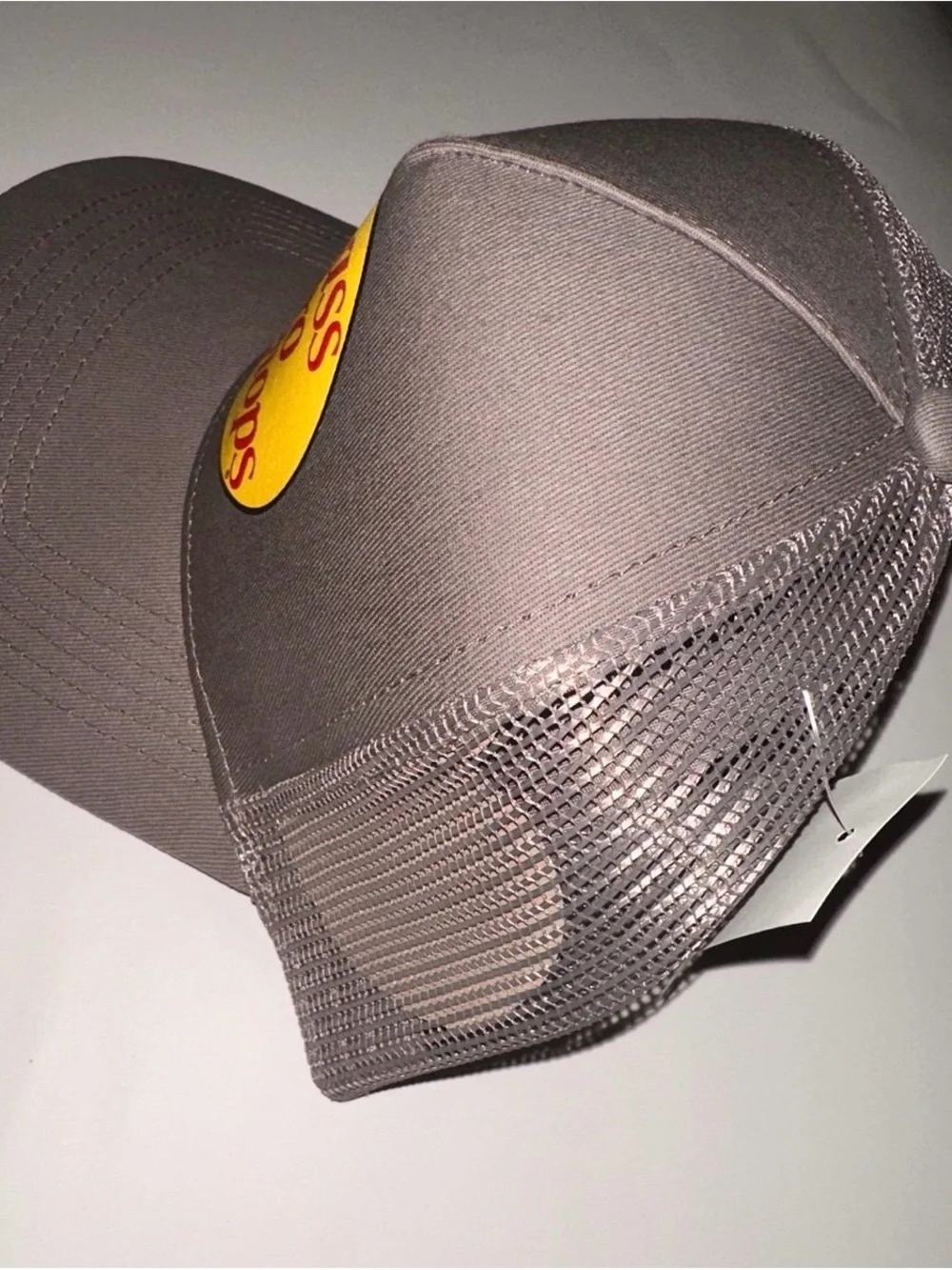 Bass Pro Shops Gray Hat with Yellow Logo and Green Fish Patch